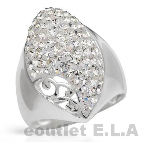 SEXY WHITE SWAROVSKI CRYSTAL SOLID SILVER RING
